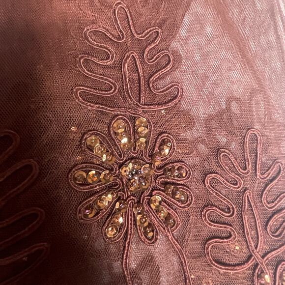 Vintage Rust Lace Mesh Scarf Embroidered Crochet Sequins FairyGrunge Whimsical - Picture 6 of 15